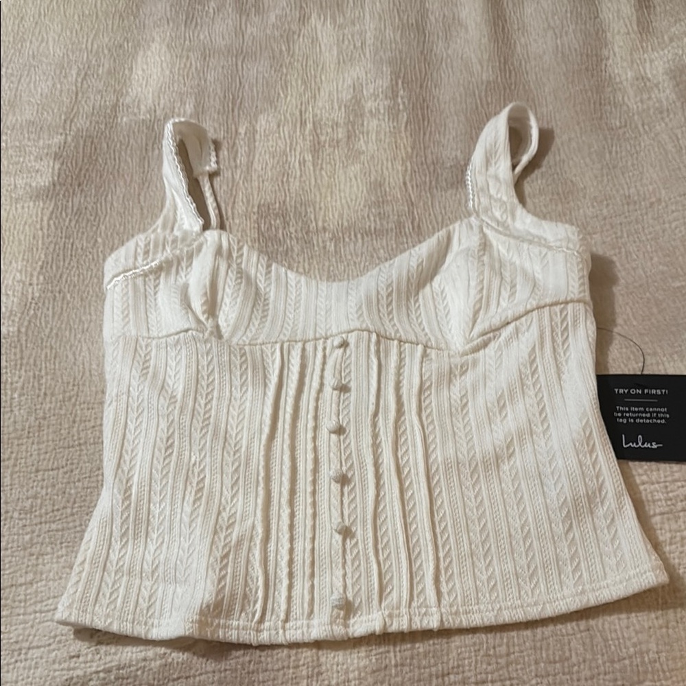 Lulus Cream Ribbed Bustier Tank Top
